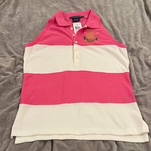 Ralph Lauren Sport Vintage Y2K Pink and White Striped Sleeveless Polo Top